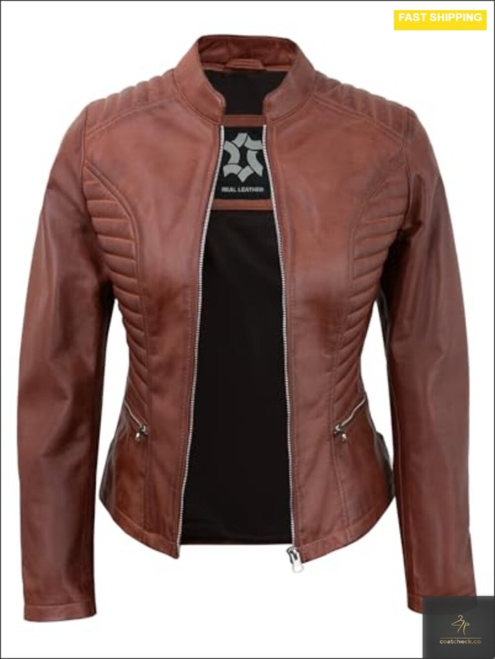 Real Lambskin Leather Cafe Racer Motorcycle Jacket Quilted Zipper
